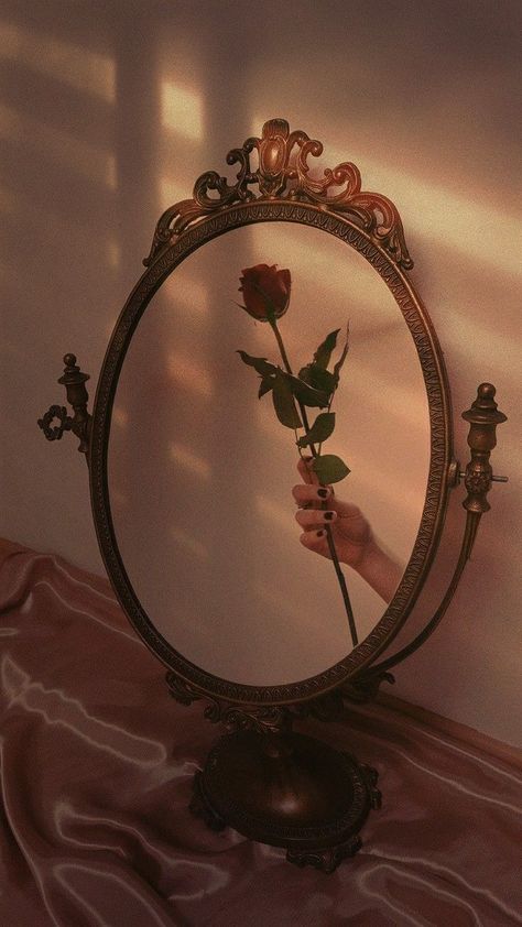 picture of a mirror with a rose